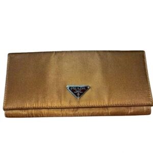 PRADA Milano Saffiano Long Leather & Nylon Fold Wallet, Brown/Copper, It…